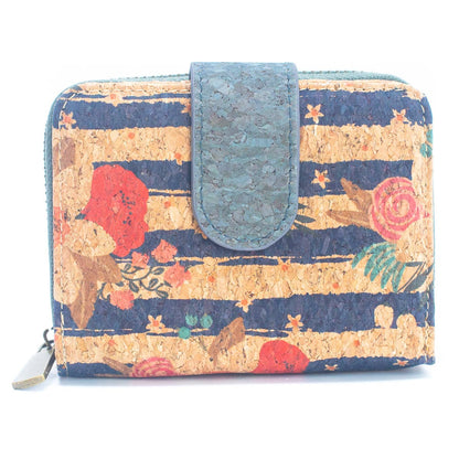 Natural Cork Printed Women's Short Card Wallet BAG-2238 - Só Verde