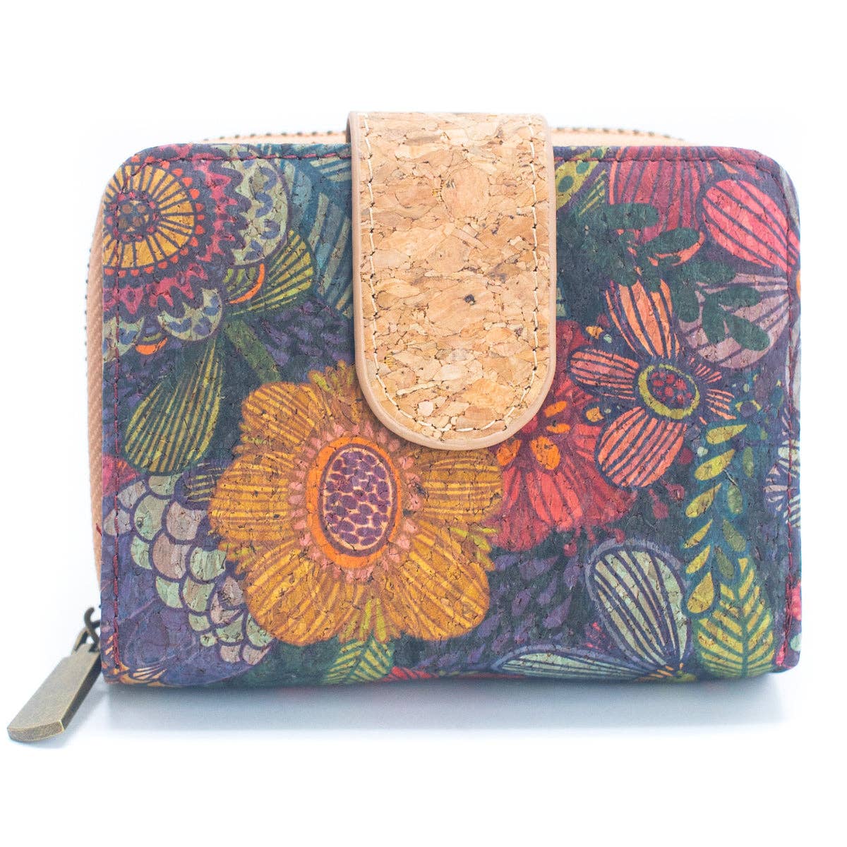 Natural Cork Printed Women's Short Card Wallet BAG-2238 - Só Verde