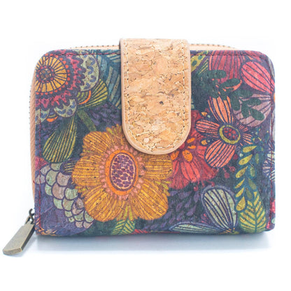 Natural Cork Printed Women's Short Card Wallet BAG-2238 - Só Verde