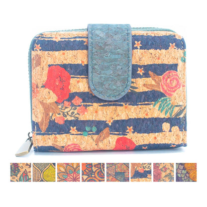 Natural Cork Printed Women's Short Card Wallet BAG-2238 - Só Verde