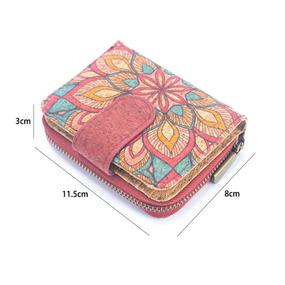 Natural Cork Printed Women's Short Card Wallet BAG-2238 - Só Verde