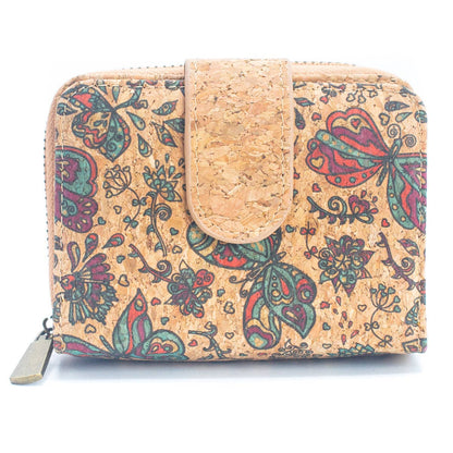 Natural Cork Printed Women's Short Card Wallet BAG-2238 - Só Verde