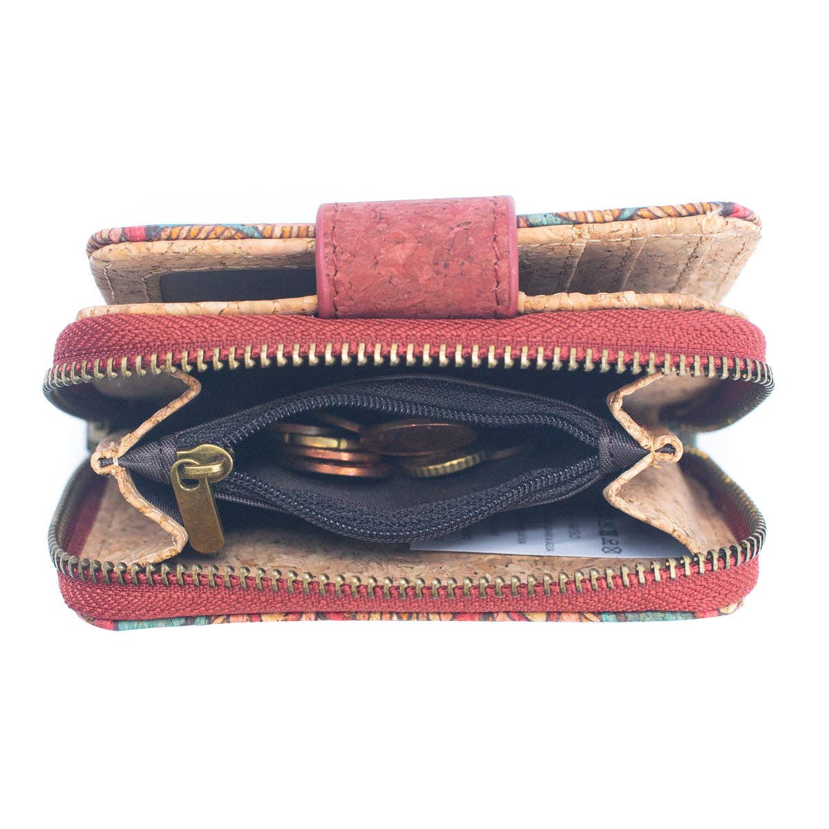 Natural Cork Printed Women's Short Card Wallet BAG-2238 - Só Verde