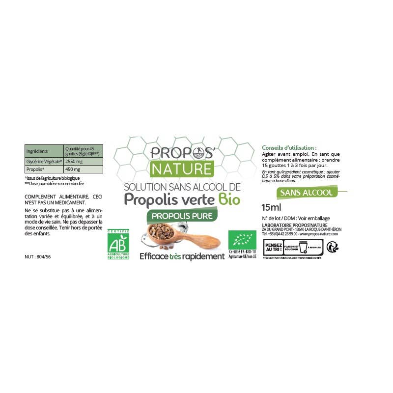 Organic Green Propolis Extract - Alcohol-Free - 15ml - Só Verde