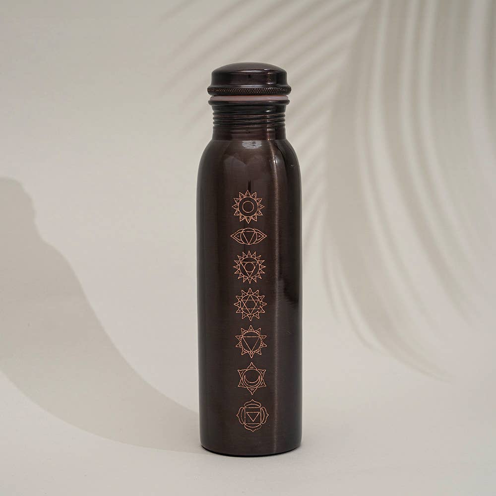 Pure Copper Water Bottle 7 Chakras Antique Finish - Só Verde