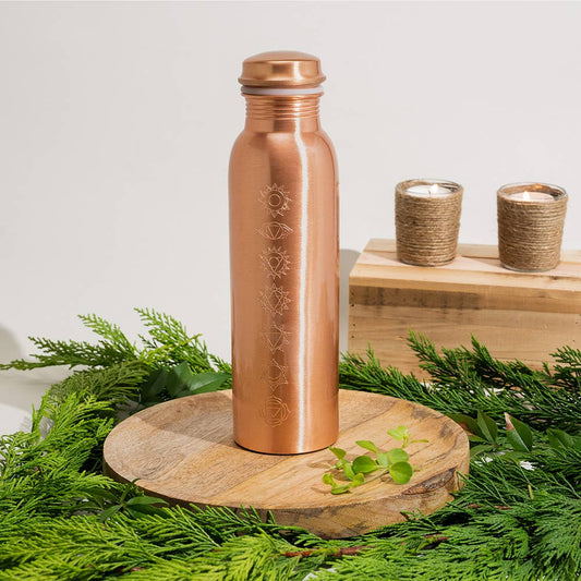 Pure Copper Water Bottle 7 Chakras Matte Finish - Só Verde