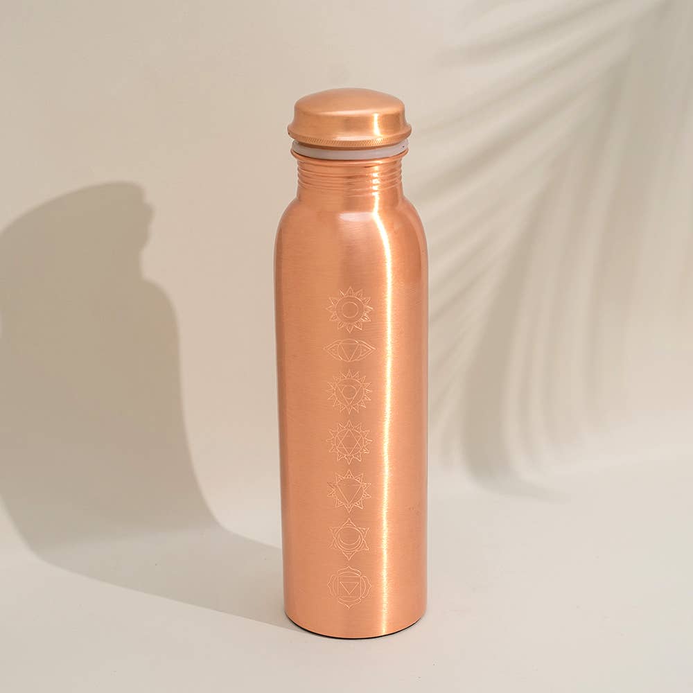 Pure Copper Water Bottle 7 Chakras Matte Finish - Só Verde