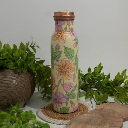 Pure Copper Water Bottle Floral Print Green / Pink / White - Só Verde