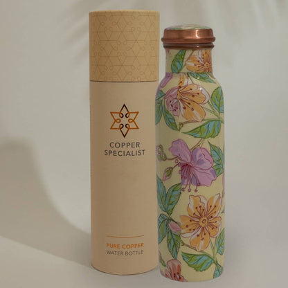 Pure Copper Water Bottle Floral Print Green / Pink / White - Só Verde