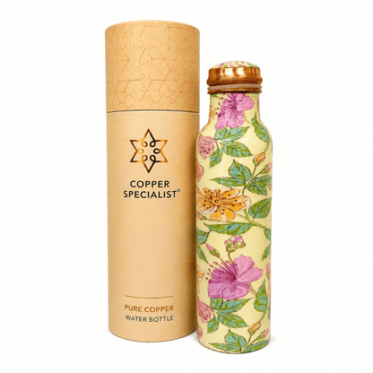 Pure copper water bottle floral print green/rosé/cream – 1 - Só Verde