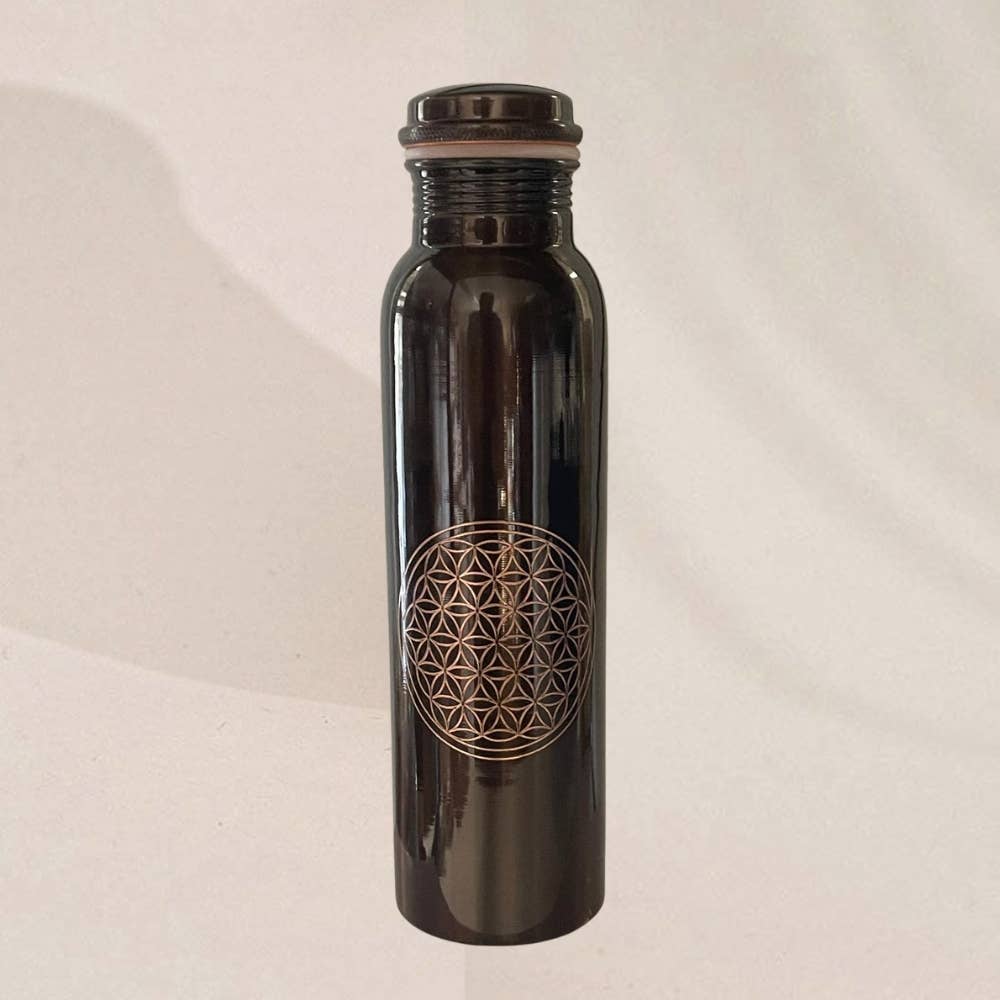 Pure copper water bottle flower of life antique ± 950 ml (320 - Só Verde
