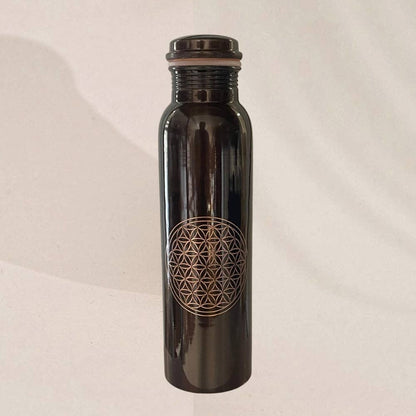 Pure copper water bottle flower of life antique ± 950 ml (320 - Só Verde