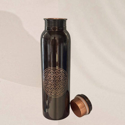 Pure copper water bottle flower of life antique ± 950 ml (320 - Só Verde