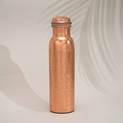 Pure Copper Water Bottle Flower Pattern - Só Verde