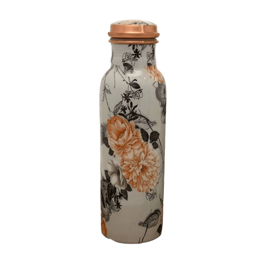 Pure Copper Water Bottle Flower Print White ± (heavy - Só Verde