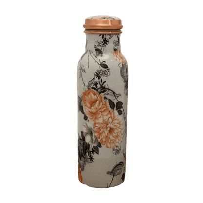 Pure Copper Water Bottle Flower Print White ± (heavy - Só Verde