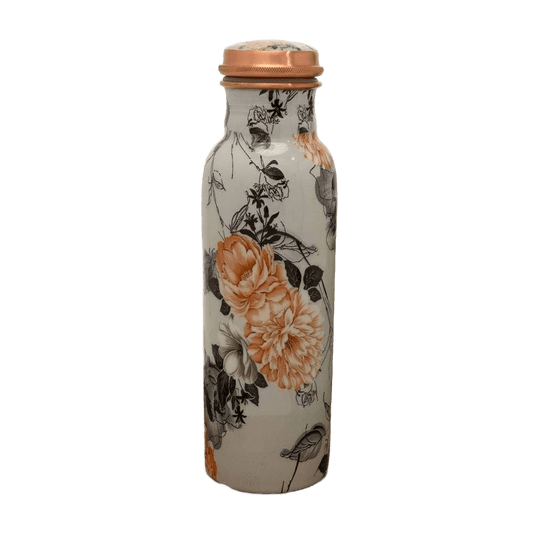 Pure Copper Water Bottle Flower Print White ± (heavy - Só Verde