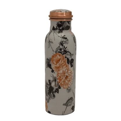 Pure Copper Water Bottle Flower Print White ± (heavy - Só Verde