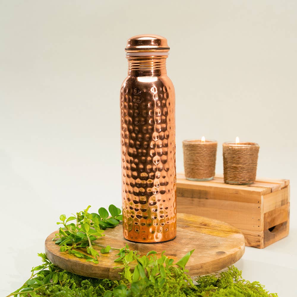 Pure Copper Water Bottle Hammered - Só Verde
