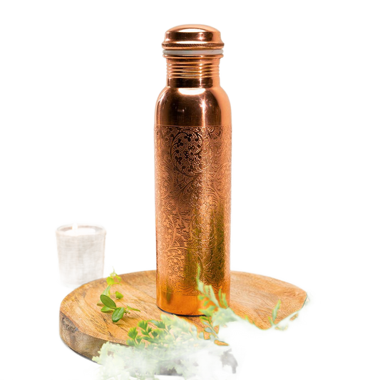 Pure Copper Water Bottle Hammered Edge Top ± 1 Liter - Só Verde