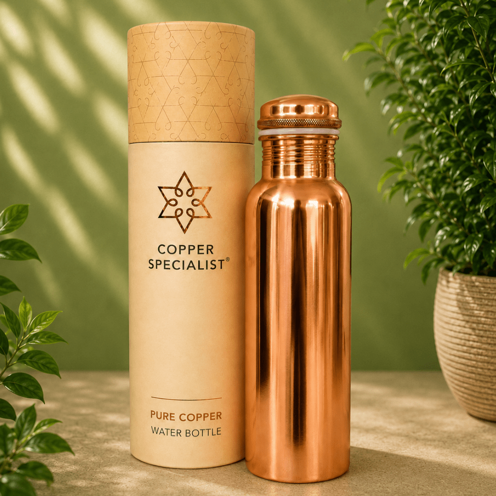 Pure copper water bottle – smoothly polished – 750 ml/300 g - Só Verde