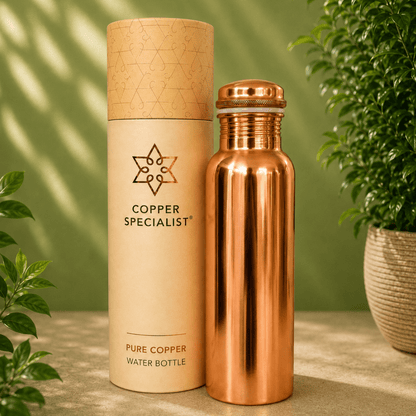 Pure copper water bottle – smoothly polished – 750 ml/300 g - Só Verde