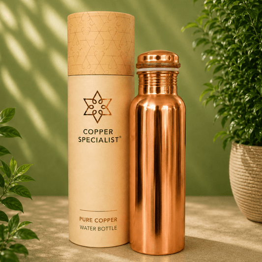 Pure copper water bottle – smoothly polished – 750 ml/300 g - Só Verde