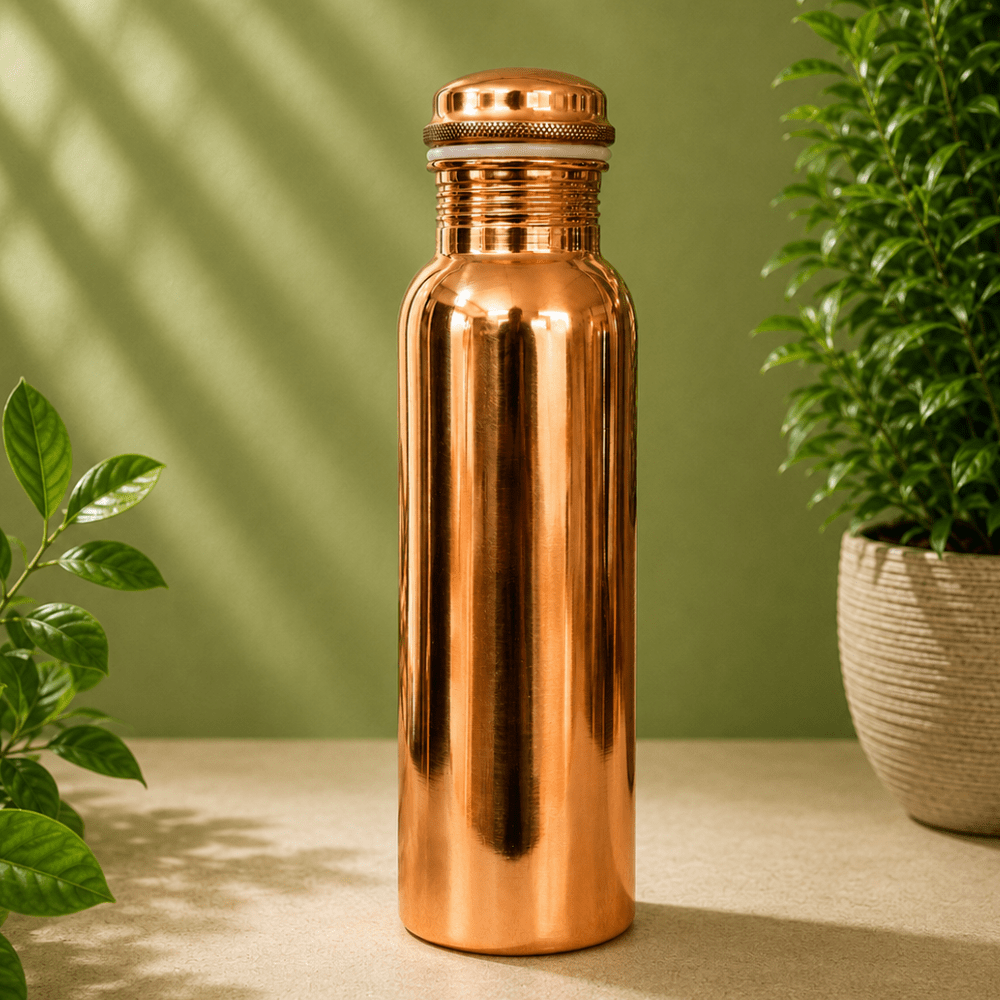 Pure copper water bottle – smoothly polished – 750 ml/300 g - Só Verde