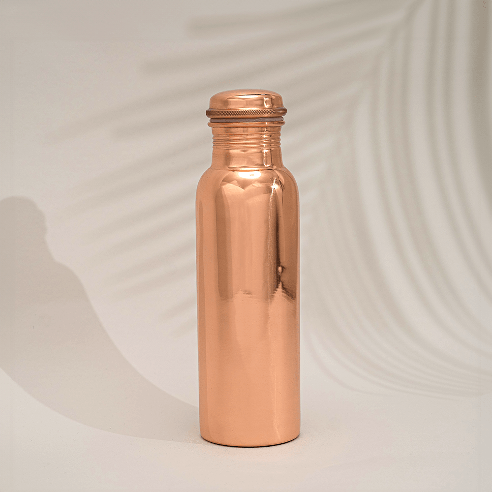 Pure copper water bottle, smoothly polished, approx. 750 ml (heavy - Só Verde