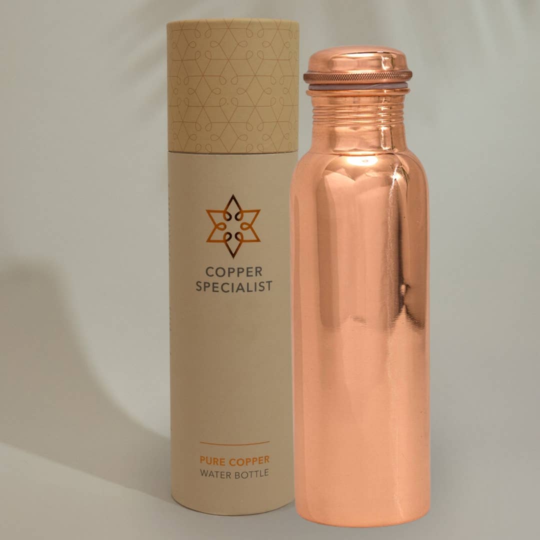 Pure copper water bottle, smoothly polished, approx. 750 ml (heavy - Só Verde