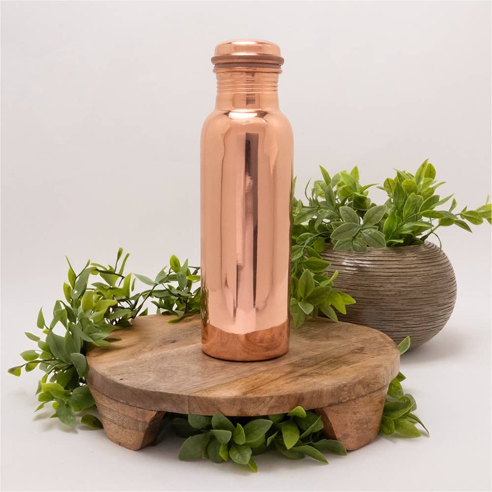 Pure copper water bottle, smoothly polished, approx. 750 ml (heavy - Só Verde