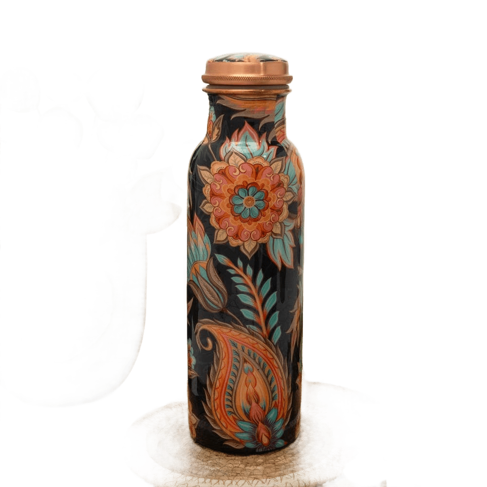 Pure Copper Water Bottle With Floral Print ± - Só Verde
