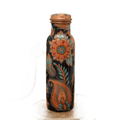 Pure Copper Water Bottle With Floral Print ± - Só Verde