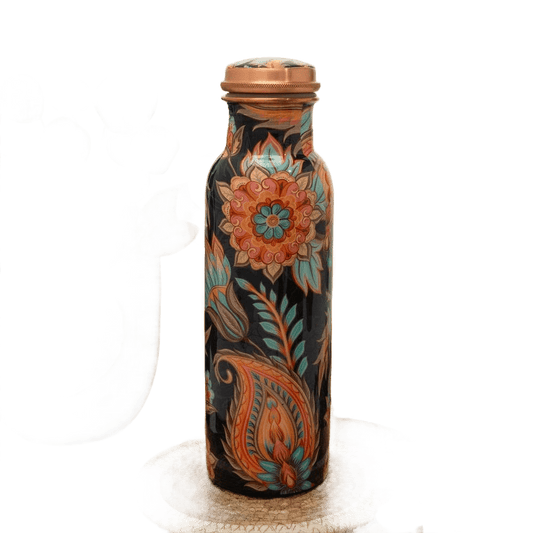Pure Copper Water Bottle With Floral Print ± - Só Verde