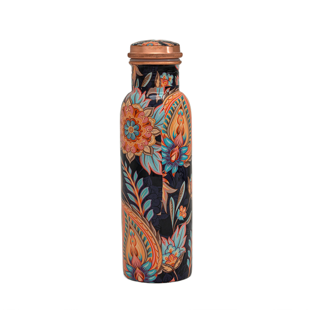 Pure Copper Water Bottle With Floral Print ± - Só Verde