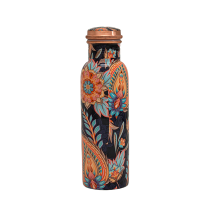 Pure Copper Water Bottle With Floral Print ± - Só Verde