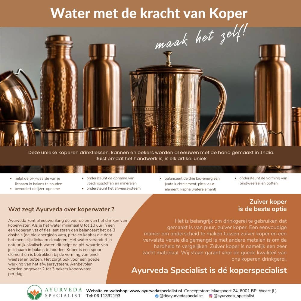 Pure Copper Water Bottle with Floral Print - Só Verde