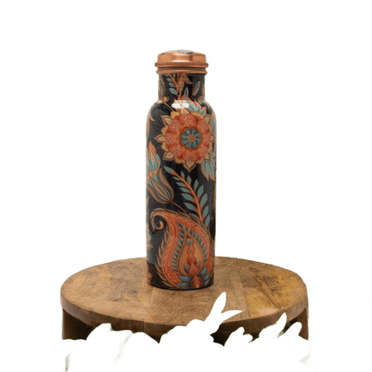 Pure Copper Water Bottle With Floral Print ± - Só Verde