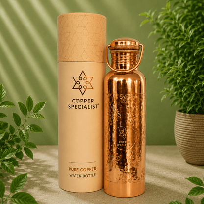 Pure copper water bottle with handle – engraved - Só Verde