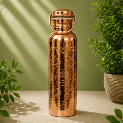 Pure copper water bottle with handle – engraved - Só Verde