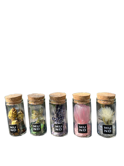 Set of 5 Glass Tubes with Gems and Dried Flowers - Só Verde