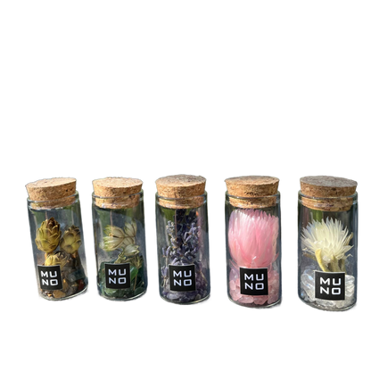 Set of 5 Glass Tubes with Gems and Dried Flowers - Só Verde