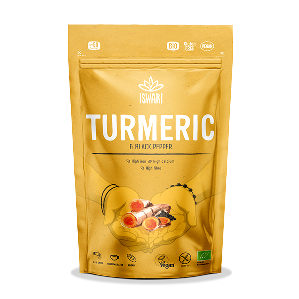 Iswari de curcuma em pó biológica com pimenta preta, 150 g