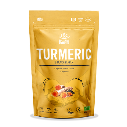 Iswari de curcuma em pó biológica com pimenta preta, 150 g