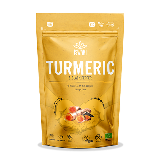 Iswari de curcuma em pó biológica com pimenta preta, 150 g