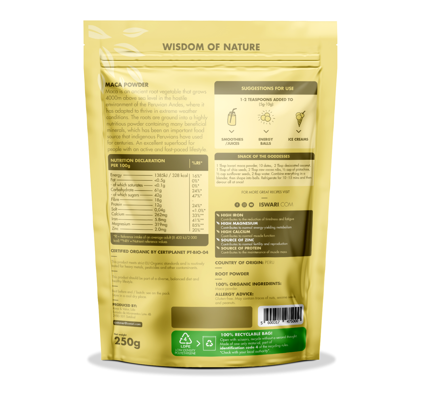 Iswari Maca Orgânica em Pó 250 G